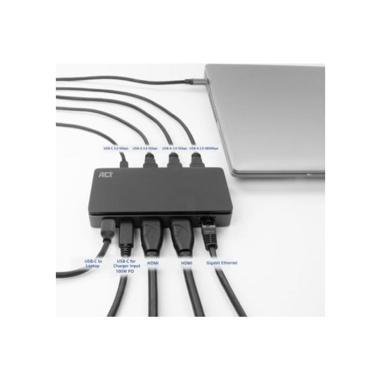 ACT USB-C 4K MST dockingstation voor 2 HDMI-monitoren, Ether ACT USB-C 4K MST dockingstation voor 2 HDMI-monitoren, Ether
