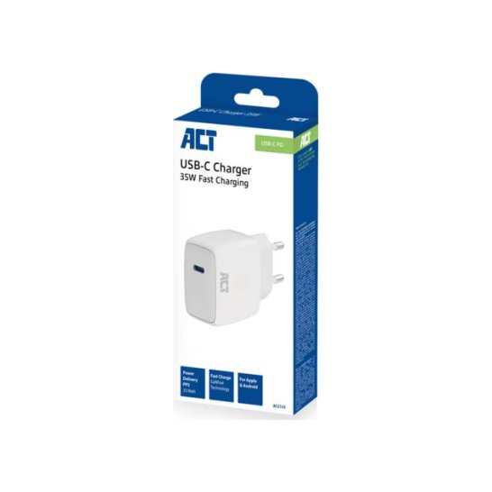 ACT USB-C Lader 35W met Power Delivery PPS en GaNFast ACT USB-C Lader 35W met Power Delivery PPS en GaNFast