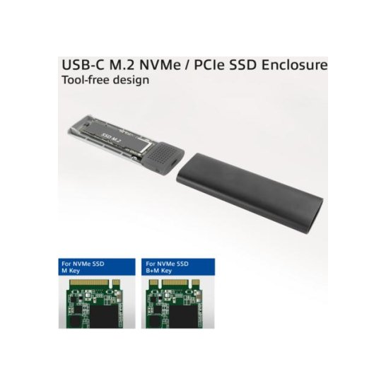 ACT USB-C M.2 NVMe / PCIe SSD Behuizing, tool-free ACT USB-C M.2 NVMe / PCIe SSD Behuizing, tool-free