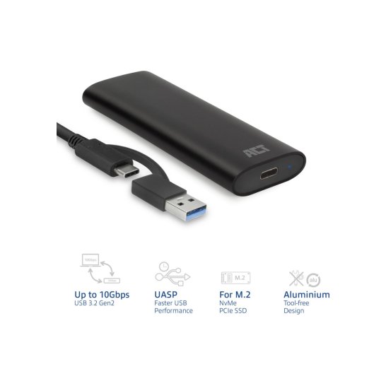 ACT USB-C M.2 NVMe / PCIe SSD Behuizing, tool-free