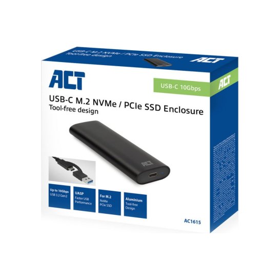 ACT USB-C M.2 NVMe / PCIe SSD Behuizing, tool-free