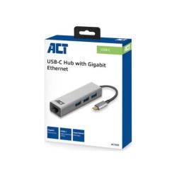ACT USB-C to USB-A Hub 3 ports with Gigabit Ethernet, metal