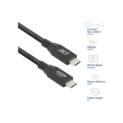 ACT USB4 20Gbps 240W USB Type-C kabel, 2 meter ACT USB4 20Gbps 240W USB Type-C kabel, 2 meter
