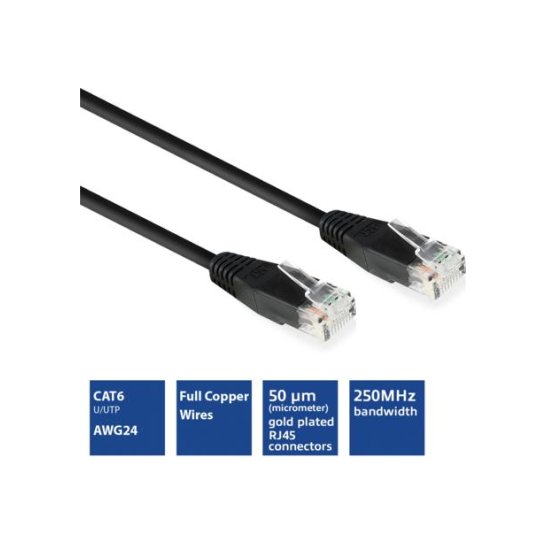 ACT Zwarte 15 meter UTP CAT6 patchkabel met RJ45 connectoren ACT Zwarte 15 meter UTP CAT6 patchkabel met RJ45 connectoren