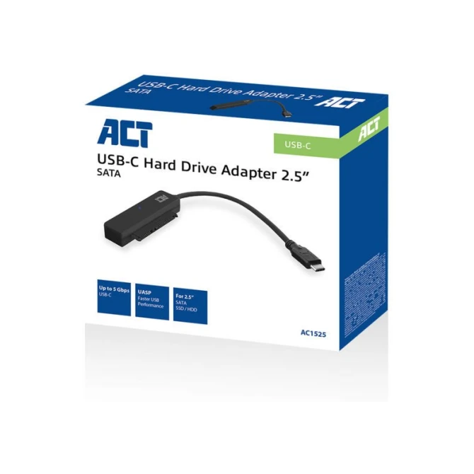 ACT kabel-tussenstuk | USB-C naar SATA 7-pin + 15-pin | Zwart | AC1525