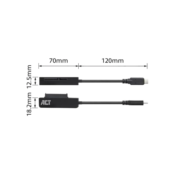 ACT kabel-tussenstuk | USB-C naar SATA 7-pin + 15-pin | Zwart | AC1525