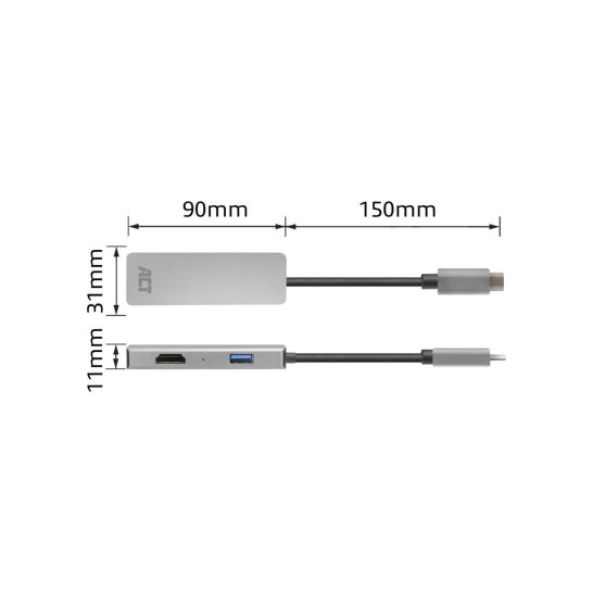 ACT laptop dock & Bedraad USB 3.2 Gen 1 Type-C Zwart, Grijs