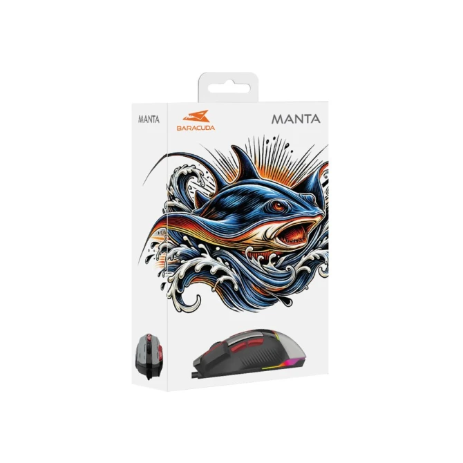 Baracuda MANTA RGB | Bekabelde Gaming Muis | Rechtshandig | USB-A | 12800 DPI | Grijs