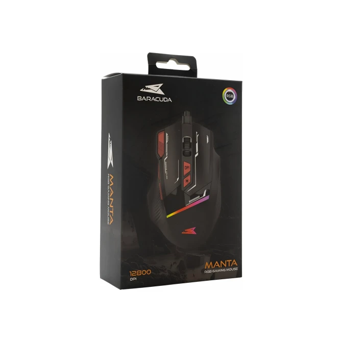 Baracuda MANTA RGB | Bekabelde Gaming Muis | Rechtshandig | USB-A | 12800 DPI | Zwart