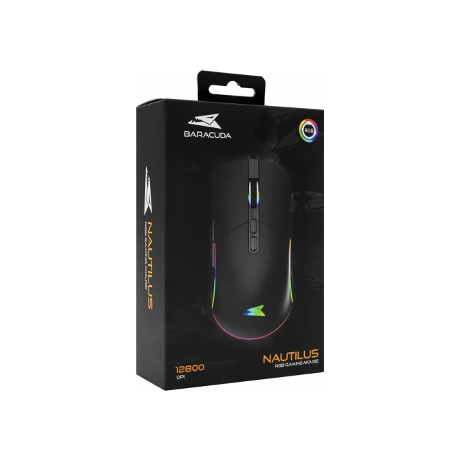 Baracuda NAUTILUS RGB | Bekabelde Gaming Muis | Rechtshandig | USB-A | 12800 DPI | Zwart