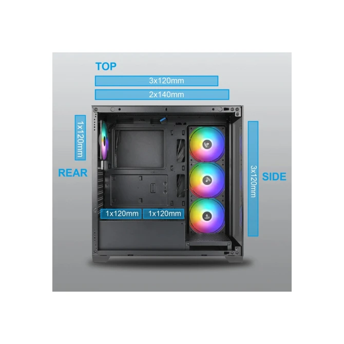Case Azza Neptun Midi Tower RGB Zwart, Hout
