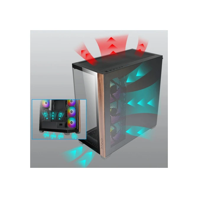 Case Azza Neptun Midi Tower RGB Zwart, Hout