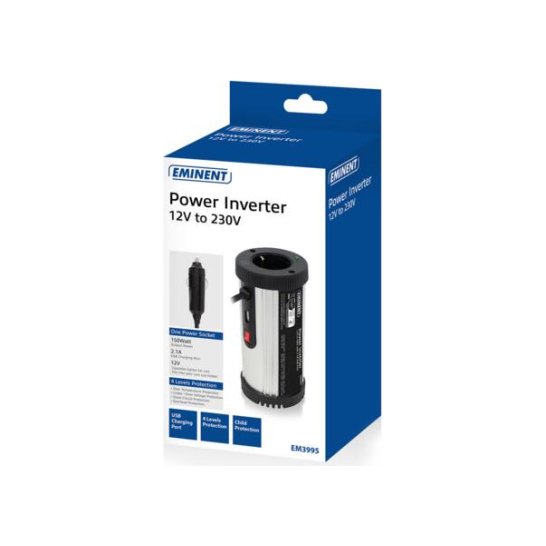 Eminent EM3995 netvoeding & inverter Auto 150 W Zwart, Zilve Eminent EM3995 netvoeding & inverter Auto 150 W Zwart, Zilve