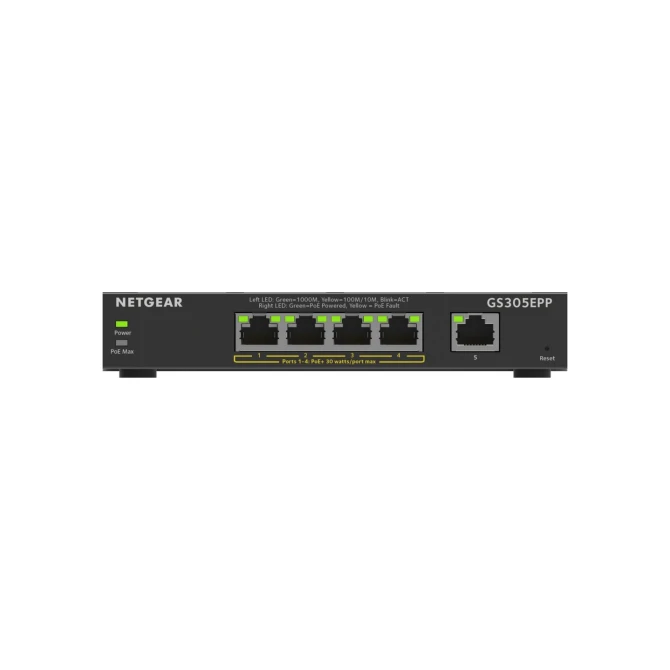 NETGEAR 5-Port Gigabit Ethernet High-Power PoE+ Plus Switch