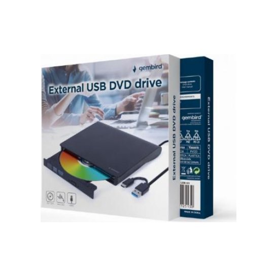 Gembird DVD-USB-03 Externe USB CD/DVD brander/speler USB C Gembird DVD-USB-03 Externe USB CD/DVD brander/speler USB C