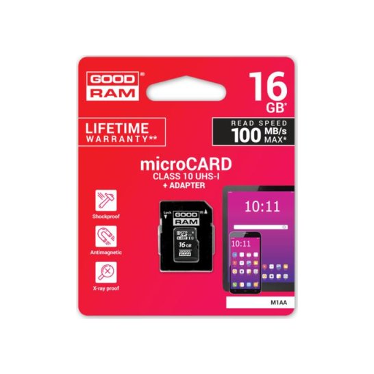Goodram Micro SD + Adapter 16GB Class10 UHS I Goodram Micro SD + Adapter 16GB Class10 UHS I