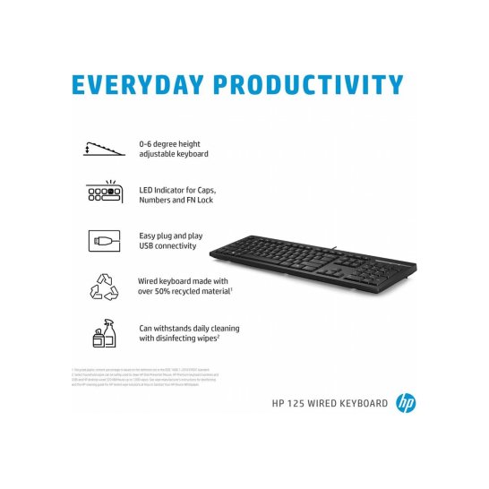 HP 125 Wired USB Keyboard QWERTY US