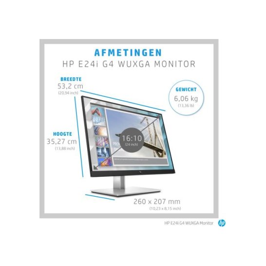 HP E-Series E24i G4 24inch Full-H WUXGA Zwart, Zilver HP E-Series E24i G4 24inch Full-H WUXGA Zwart, Zilver