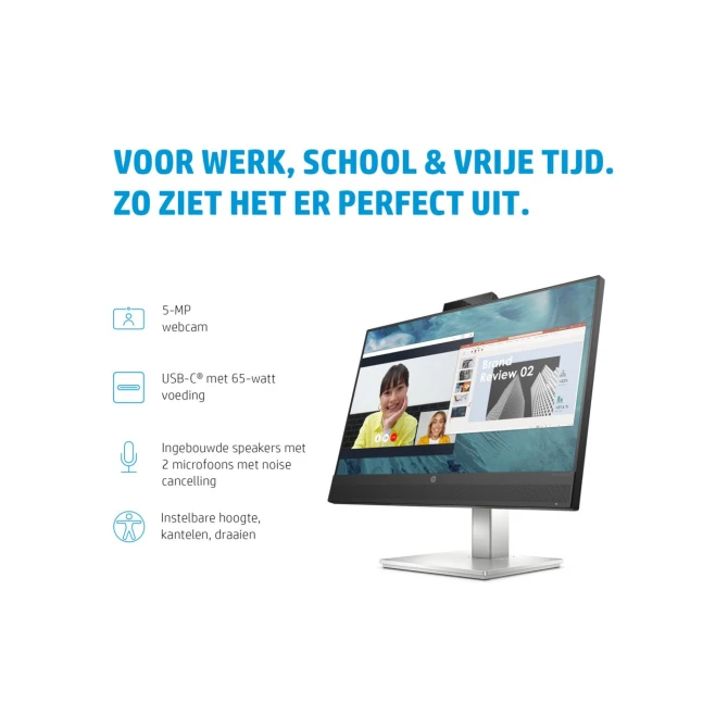 Monitor HP E24m G4 23.8inch Full-HD Zwart, Zilver