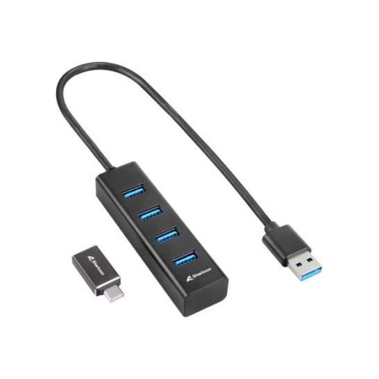 HUB Sharkoon USB 3.2 Gen 1 Type-C 5000 Mbit/s Zwart HUB Sharkoon USB 3.2 Gen 1 Type-C 5000 Mbit/s Zwart
