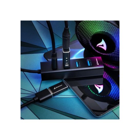 HUB Sharkoon USB 3.2 Gen 1 Type-C 5000 Mbit/s Zwart HUB Sharkoon USB 3.2 Gen 1 Type-C 5000 Mbit/s Zwart