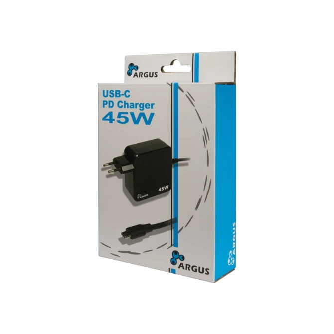 Inter-Tech Argus PD-2045 | Universele USB-C Oplader 45W | Zwart | Met Geïntegreerde Kabel