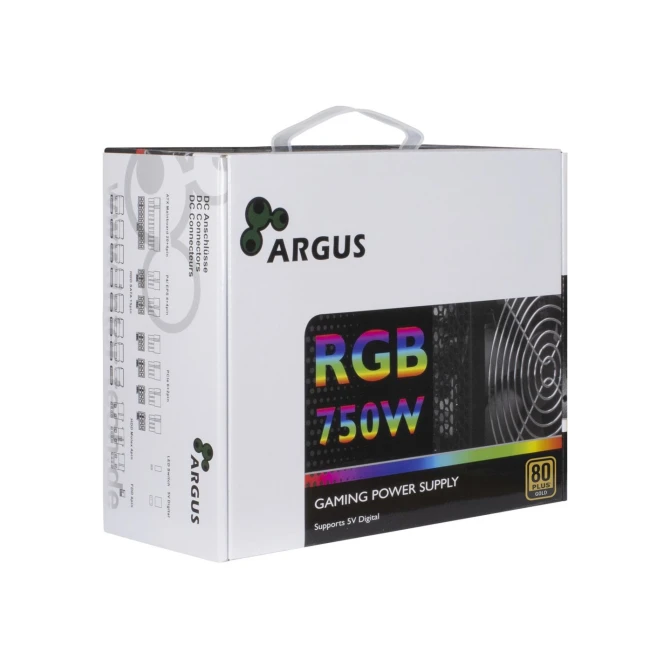 PSU Inter-Tech Argus RGB-750W 80+ Gold Semi modulair ATX Zw.