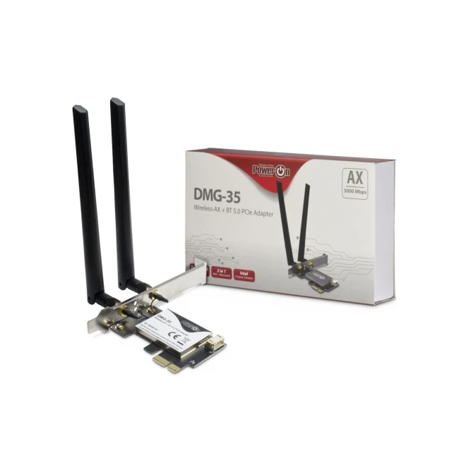 Inter-Tech DMG-35 | Wi-Fi 6 & Bluetooth 5.0 PCIe Adapter | 3000 Mbps | Dual-band (2,4 GHz / 5 GHz) | Intel AX200 Chipset | PCIe x1
