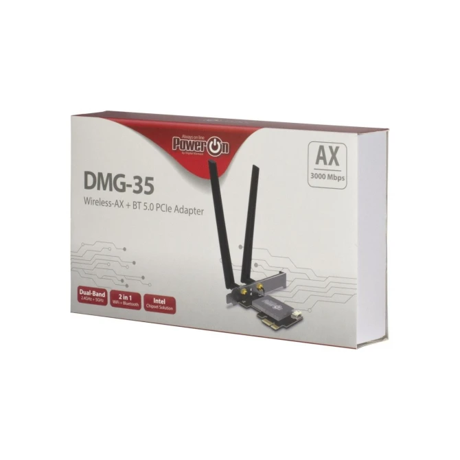 Inter-Tech DMG-35 | Wi-Fi 6 & Bluetooth 5.0 PCIe Adapter | 3000 Mbps | Dual-band (2,4 GHz / 5 GHz) | Intel AX200 Chipset | PCIe x1