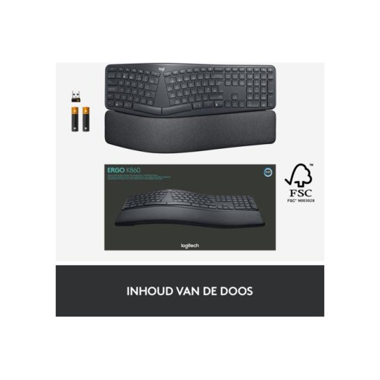 KYB Logitech Ergo K860 toetsenbord RF-draadloos + Bluetooth KYB Logitech Ergo K860 toetsenbord RF-draadloos + Bluetooth