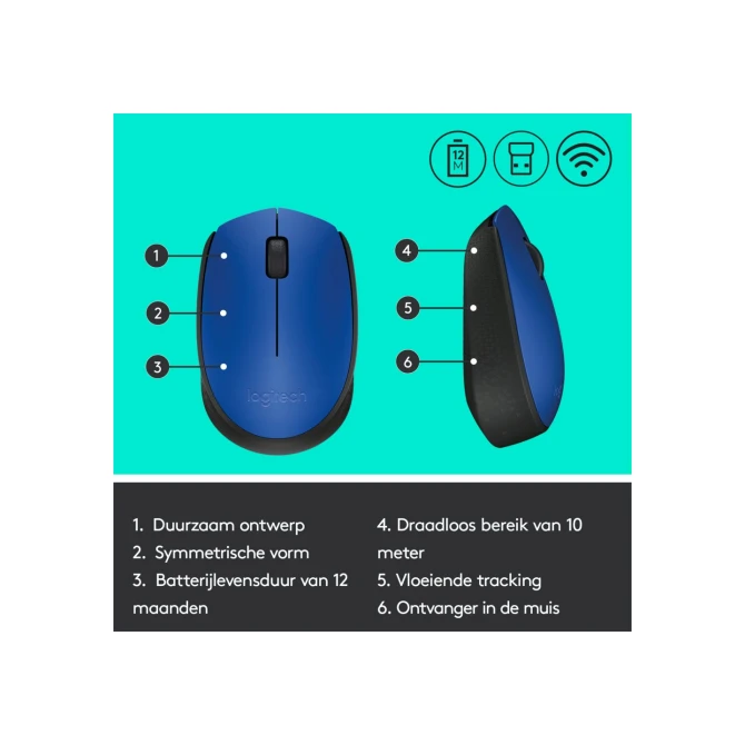 MS Logitech M171 Wireless Mouse Blue