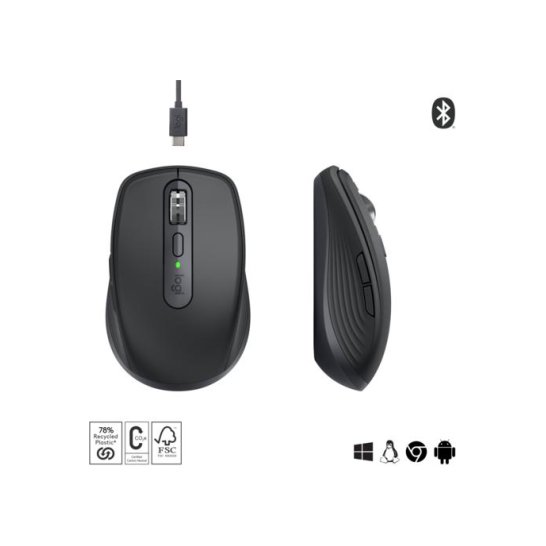 Logitech MX Anywhere 3S muis Rechtshandig RF-draadloos + Blu Logitech MX Anywhere 3S muis Rechtshandig RF-draadloos + Blu