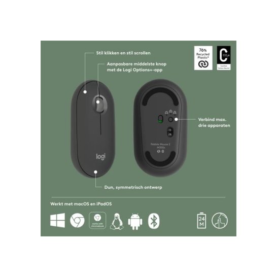 Logitech Pebble 2 M350s muis Ambidextrous RF-draadloos + Blu Logitech Pebble 2 M350s muis Ambidextrous RF-draadloos + Blu