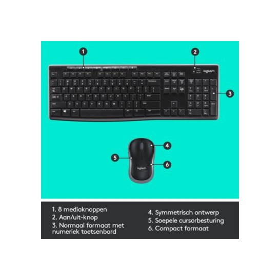 Logitech Wireless Combo MK270 USB Keyb+Mouse QWERTZ Zwart Logitech Wireless Combo MK270 USB Keyb+Mouse QWERTZ Zwart