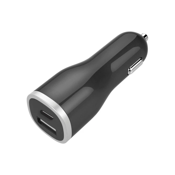 Mobiparts Car Charger | Dual USB-A & USB-C Autolader 12W | Zwart