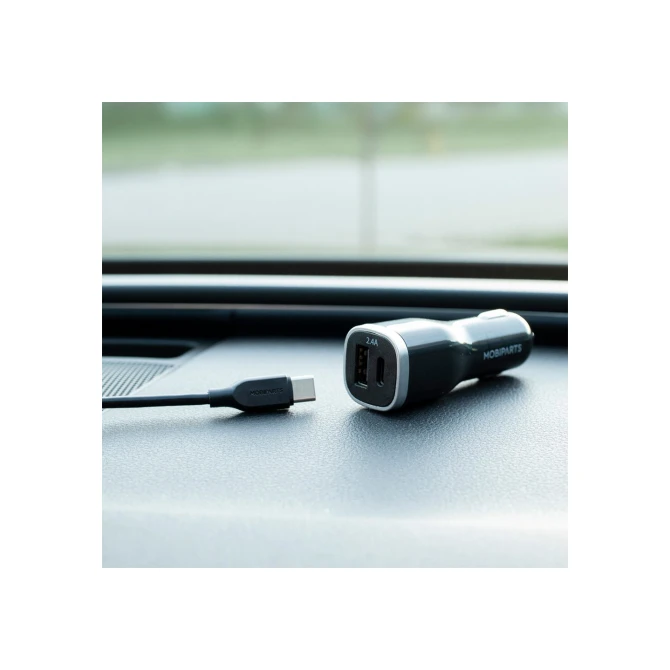 Mobiparts Car Charger | Dual USB-A & USB-C Autolader 12W | Zwart