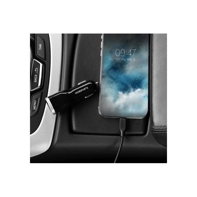 Mobiparts Car Charger | Dual USB-A & USB-C Autolader 12W | Zwart