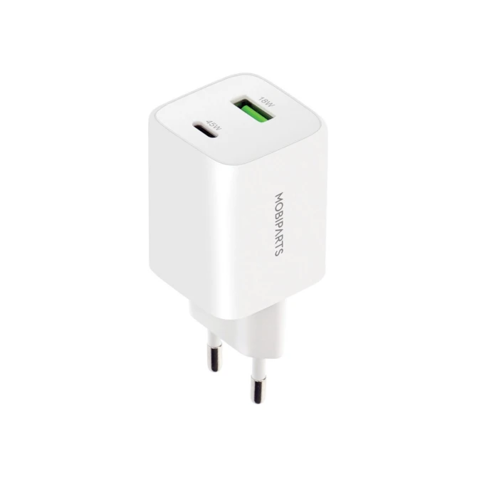 Mobiparts GaN Wall Charger USB-C/USB-A3.0/QC 45W White