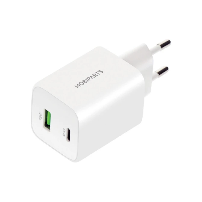 Mobiparts GaN Wall Charger USB-C/USB-A3.0/QC 45W White