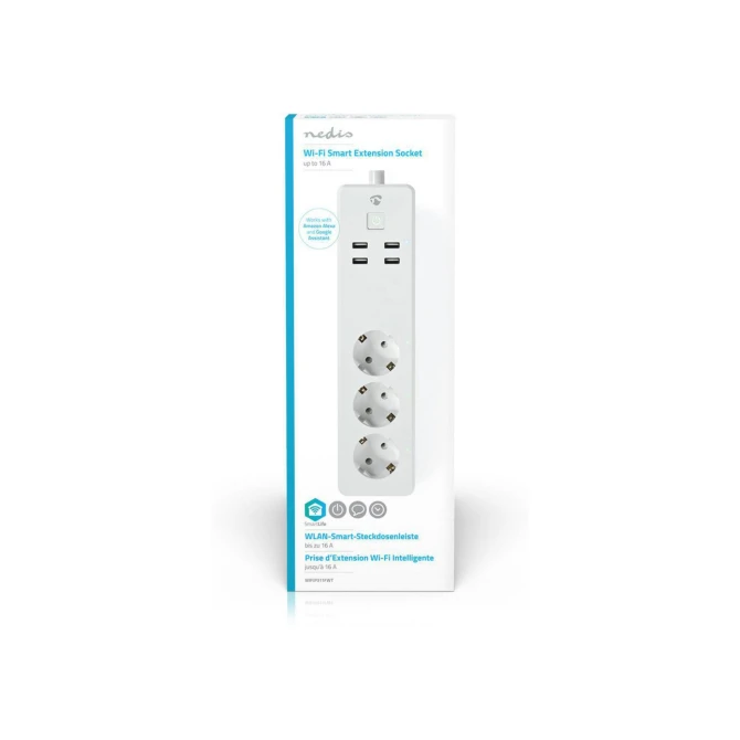 Nedis | Wi-Fi Slimme Stekkerdoos | 4 Stopcontacten | 2 USB-poorten | Wit