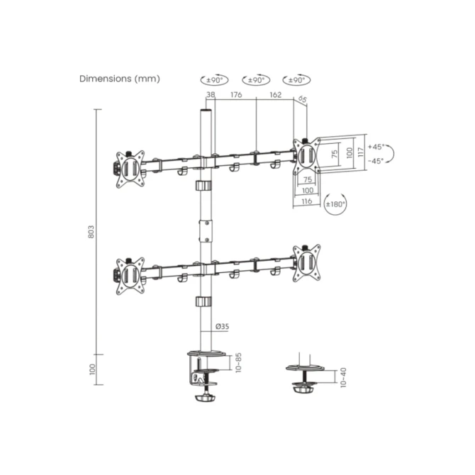 SBOX LCD-352/4-2 | Verstelbare Monitor-bureaubeugel | Tot 32