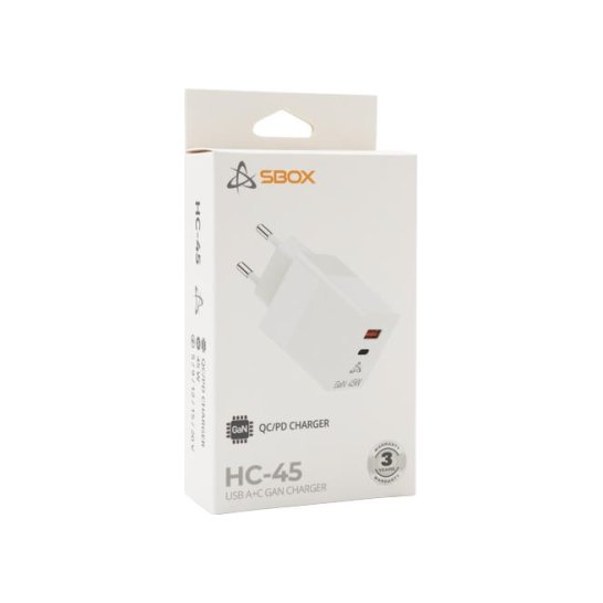 SBOX USB HOME CHARGER HC-45 / 2 INPUTS 45W USB A / TYPE-C SBOX USB HOME CHARGER HC-45 / 2 INPUTS 45W USB A / TYPE-C