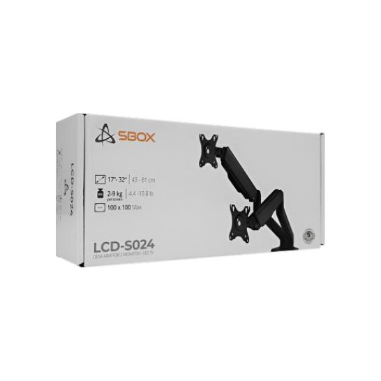 Sbox Desktop ARM FLEX 17-32Inch Vesa 2X 75x75-100x100 2X 9KG Sbox Desktop ARM FLEX 17-32Inch Vesa 2X 75x75-100x100 2X 9KG