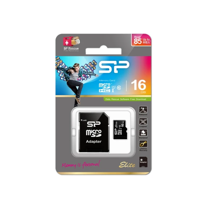 SD Silicon Power 16GB Elite MicroSD incl. SD-adapter Zwart